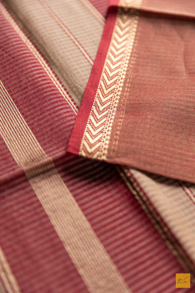 Chinthamani- Peach Maheshwari Silk Cotton Handwoven Saree