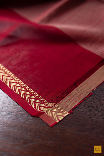 Chinthamani- Peach Maheshwari Silk Cotton Handwoven Saree