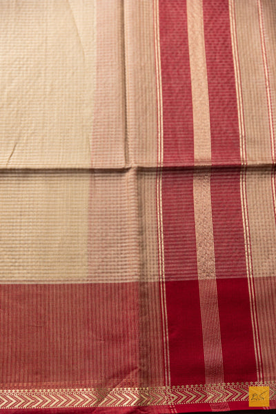 Chinthamani- Peach Maheshwari Silk Cotton Handwoven Saree
