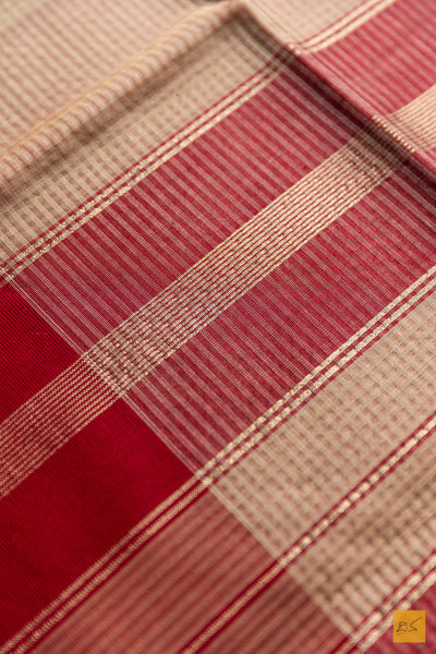 Chinthamani- Peach Maheshwari Silk Cotton Handwoven Saree