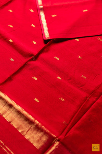 Ameya- Red Maheshwari Silk Cotton Handwoven Saree