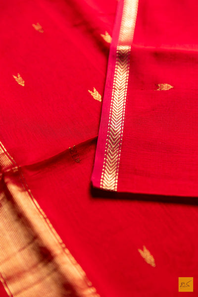 Ameya- Red Maheshwari Silk Cotton Handwoven Saree