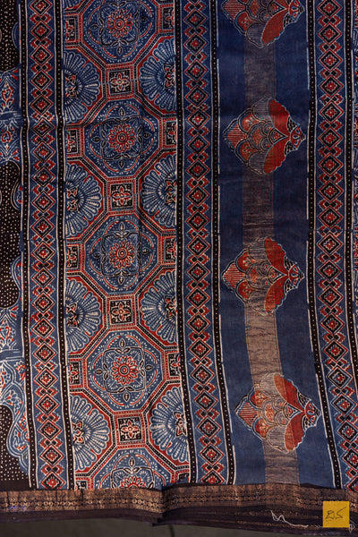 Shivangi- Blue Maheshwari Silk Cotton Ajrakh Print Handwoven Saree