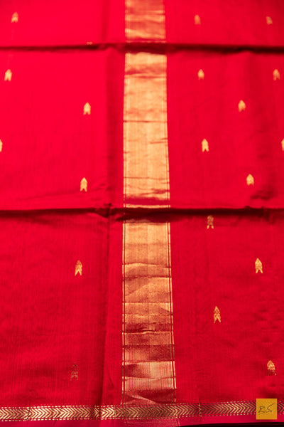 Ameya- Red Maheshwari Silk Cotton Handwoven Saree
