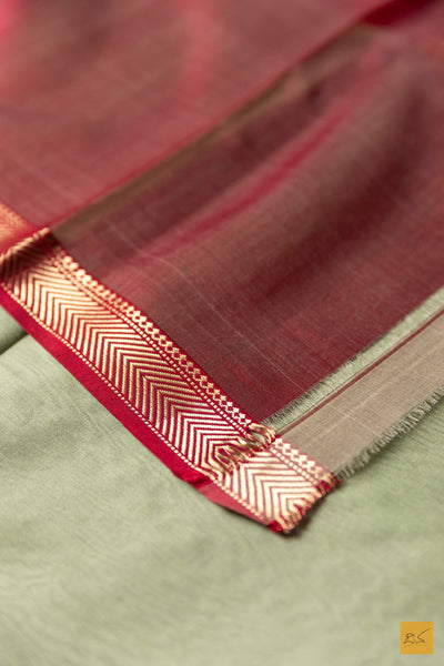 Prathima- Green Maheshwari Silk Cotton Handwoven Saree