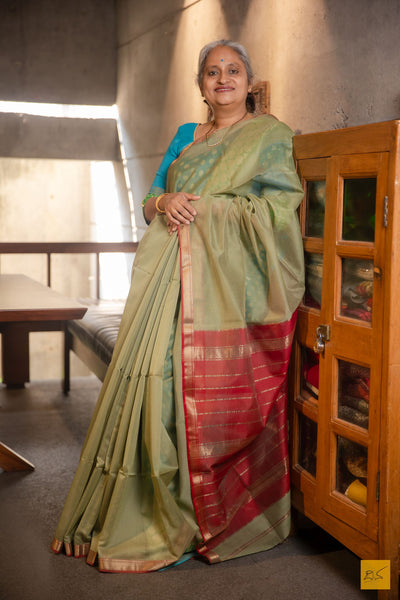 Prathima- Green Maheshwari Silk Cotton Handwoven Saree
