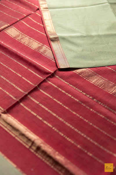 Prathima- Green Maheshwari Silk Cotton Handwoven Saree