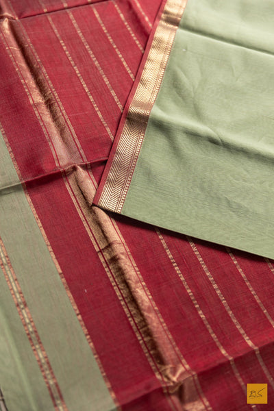 Prathima- Green Maheshwari Silk Cotton Handwoven Saree