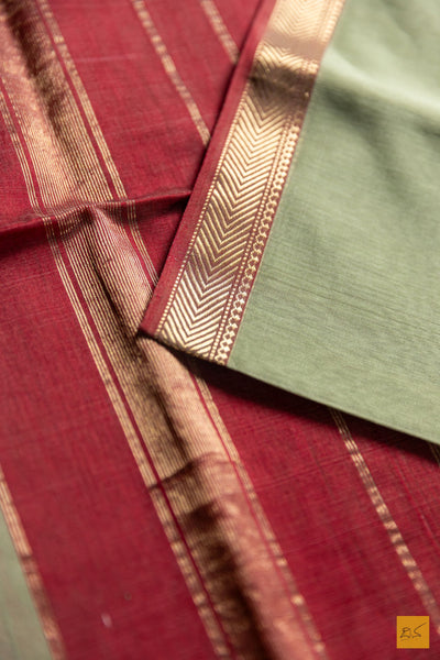Prathima- Green Maheshwari Silk Cotton Handwoven Saree