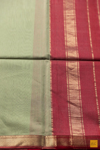 Prathima- Green Maheshwari Silk Cotton Handwoven Saree