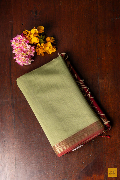 Prathima- Green Maheshwari Silk Cotton Handwoven Saree