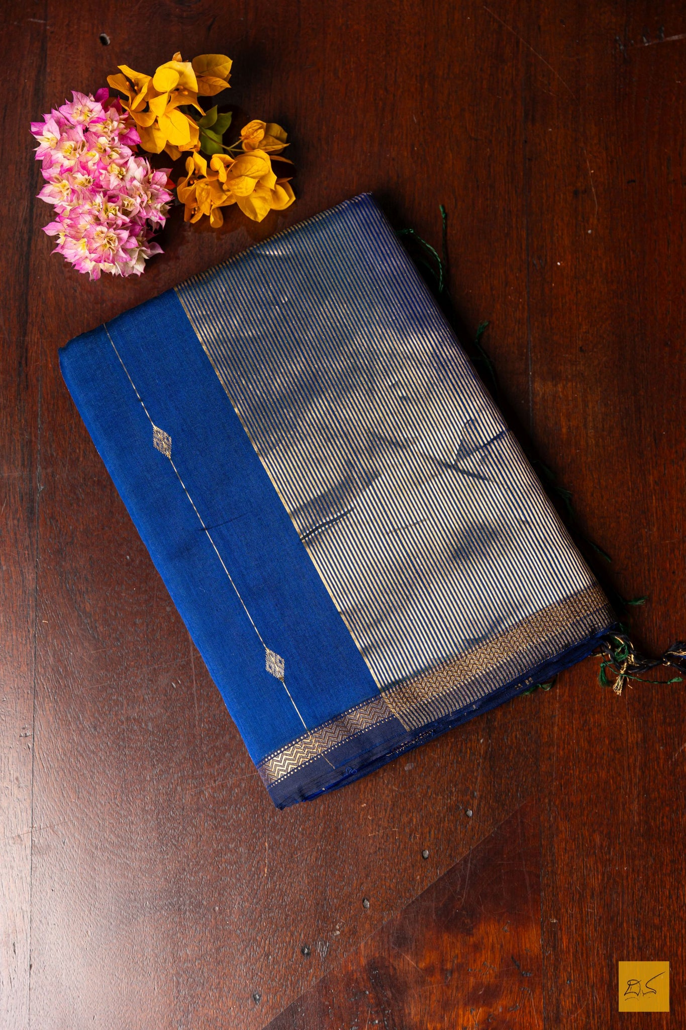 Nayana- Blue-Green Maheshwari Silk Cotton Handwoven Saree