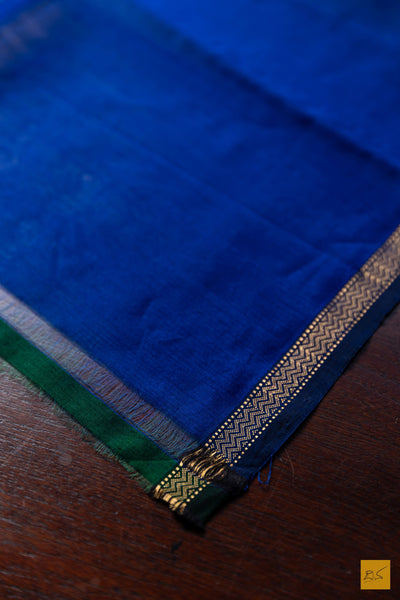 Nayana- Blue-Green Maheshwari Silk Cotton Handwoven Saree