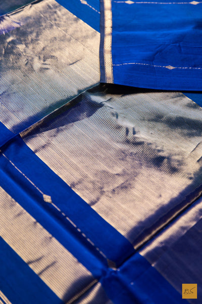 Nayana- Blue-Green Maheshwari Silk Cotton Handwoven Saree