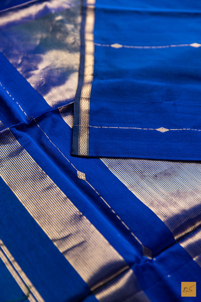 Nayana- Blue-Green Maheshwari Silk Cotton Handwoven Saree