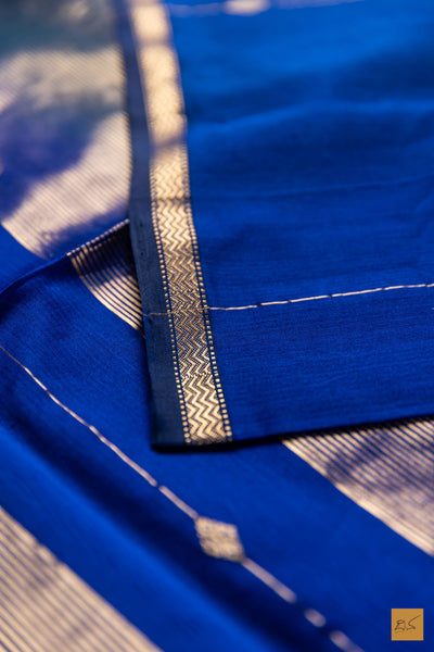 Nayana- Blue-Green Maheshwari Silk Cotton Handwoven Saree