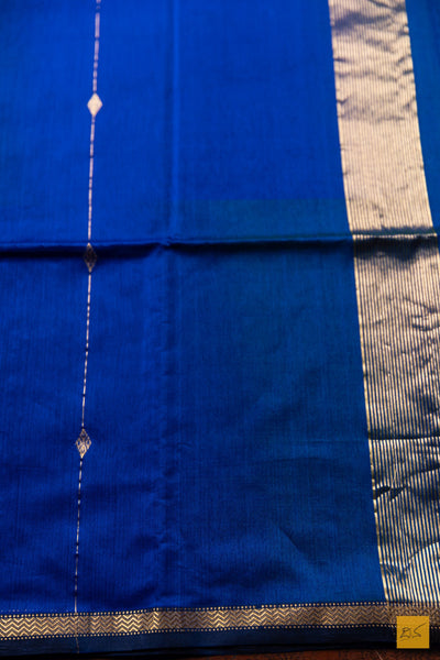 Nayana- Blue-Green Maheshwari Silk Cotton Handwoven Saree