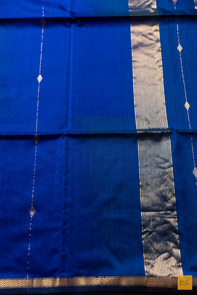 Nayana- Blue-Green Maheshwari Silk Cotton Handwoven Saree