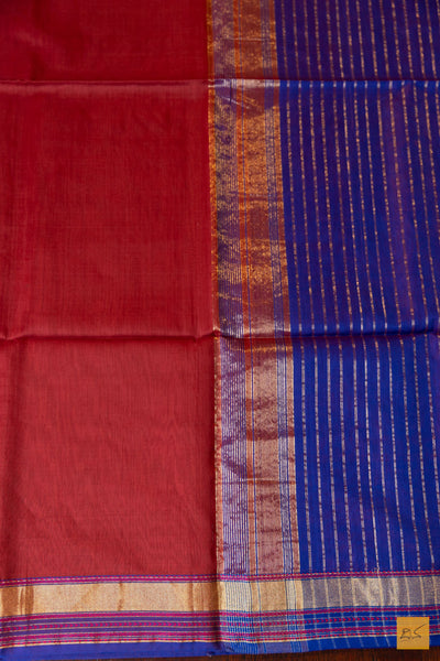 Achala- Maroon Maheshwari Silk Cotton Handwoven Saree