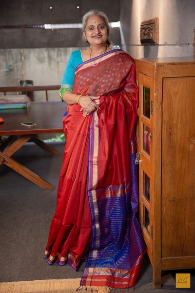 Achala- Maroon Maheshwari Silk Cotton Handwoven Saree