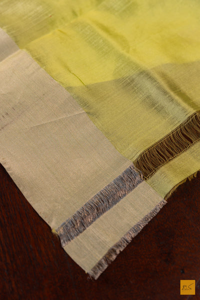 Lemon Yellow Chanderi Pure Silk Handwoven Saree