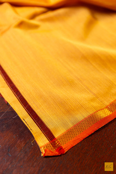 Anjali- Yellow Maheshwari Hand Painted Silk Cotton Handwoven Saree