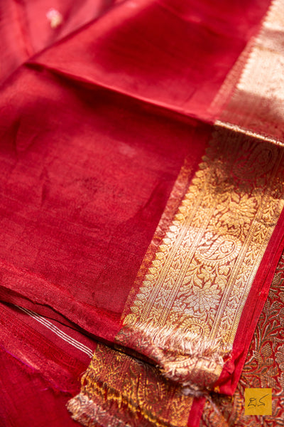 Tejovathi- Red Banarasi Tissue Silk Organza Handwoven Saree