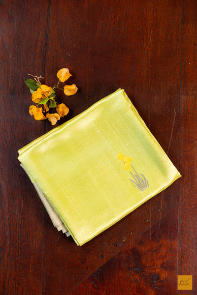 Lemon Yellow Chanderi Pure Silk Handwoven Saree