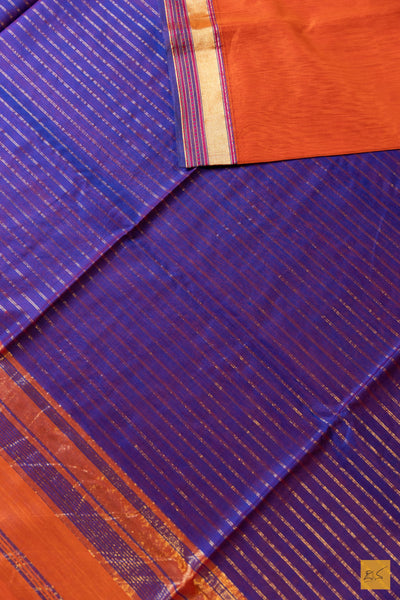 Hamsa- Orange Maheshwari Silk Cotton Handwoven Saree