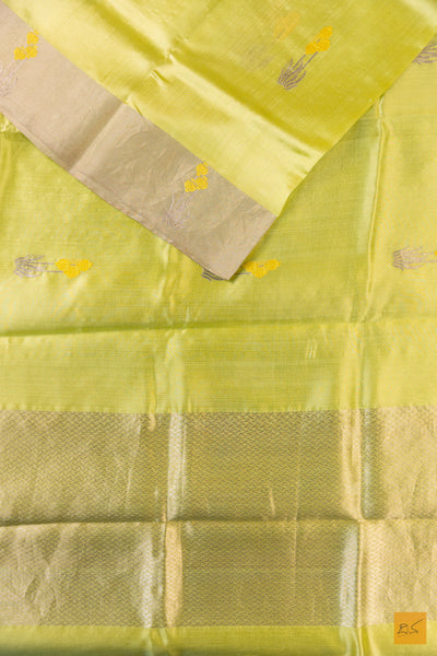 Lemon Yellow Chanderi Pure Silk Handwoven Saree