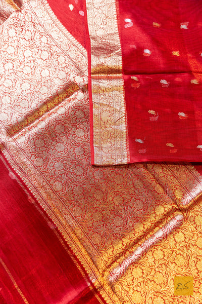 Tejovathi- Red Banarasi Tissue Silk Organza Handwoven Saree