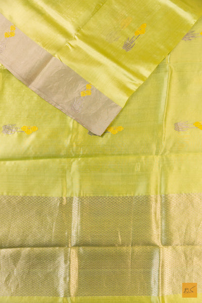 Lemon Yellow Chanderi Pure Silk Handwoven Saree
