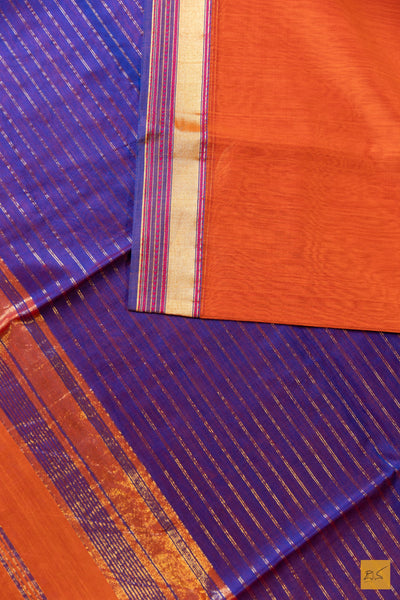 Hamsa- Orange Maheshwari Silk Cotton Handwoven Saree