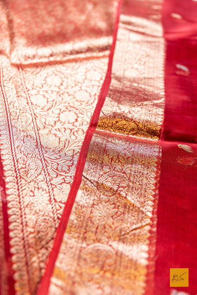Tejovathi- Red Banarasi Tissue Silk Organza Handwoven Saree