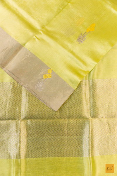 Lemon Yellow Chanderi Pure Silk Handwoven Saree
