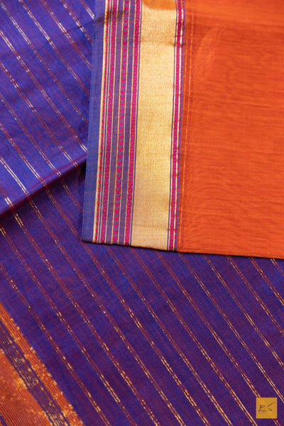 Hamsa- Orange Maheshwari Silk Cotton Handwoven Saree