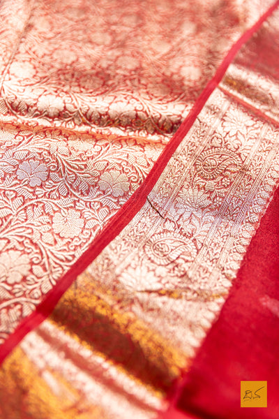 Tejovathi- Red Banarasi Tissue Silk Organza Handwoven Saree