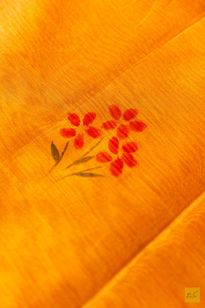 Anjali- Yellow Maheshwari Hand Painted Silk Cotton Handwoven Saree