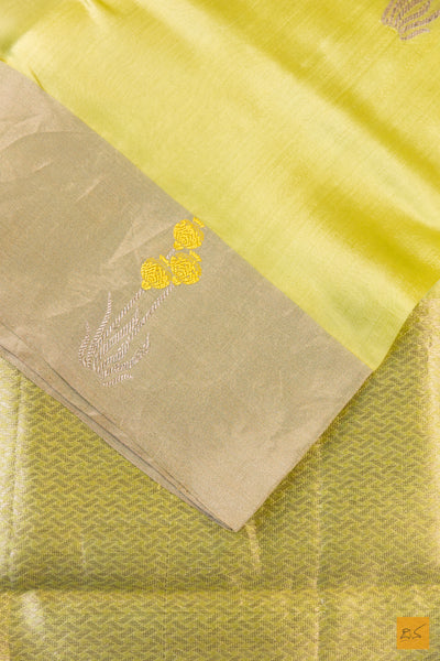 Lemon Yellow Chanderi Pure Silk Handwoven Saree
