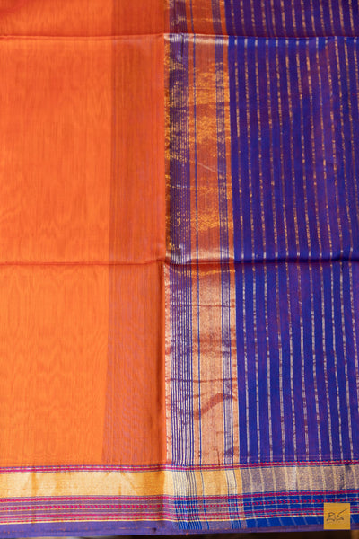 Hamsa- Orange Maheshwari Silk Cotton Handwoven Saree