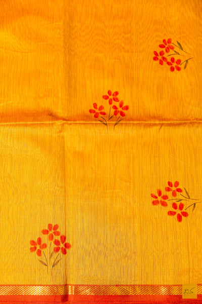 Anjali- Yellow Maheshwari Hand Painted Silk Cotton Handwoven Saree