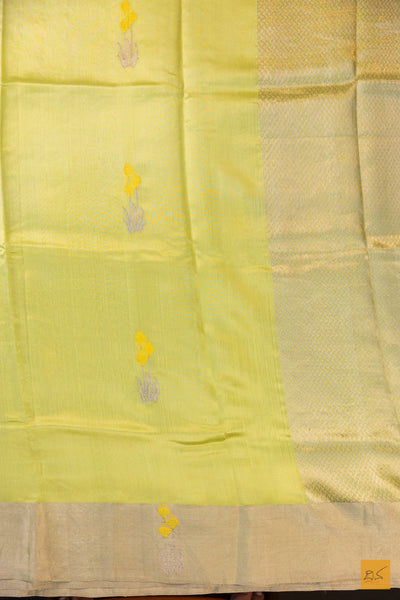 Lemon Yellow Chanderi Pure Silk Handwoven Saree