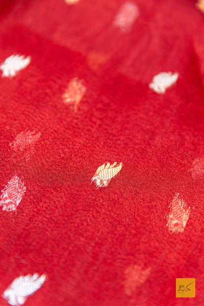 Tejovathi- Red Banarasi Tissue Silk Organza Handwoven Saree