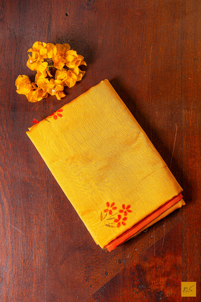 Anjali- Yellow Maheshwari Hand Painted Silk Cotton Handwoven Saree