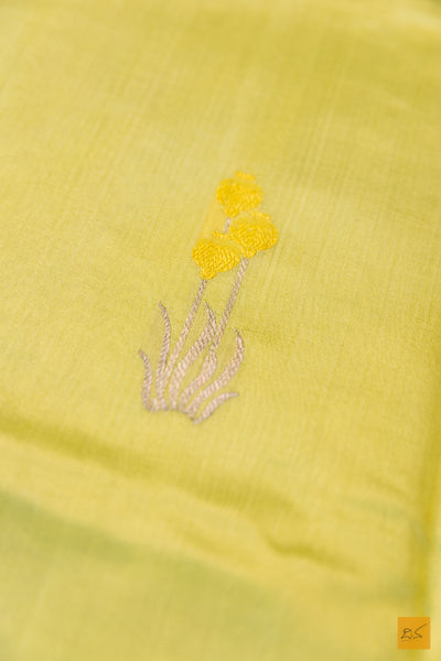 Lemon Yellow Chanderi Pure Silk Handwoven Saree
