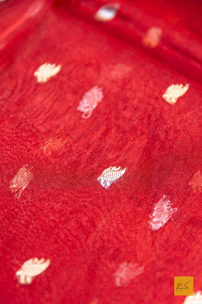 Tejovathi- Red Banarasi Tissue Silk Organza Handwoven Saree
