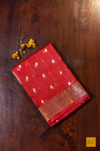 Tejovathi- Red Banarasi Tissue Silk Organza Handwoven Saree