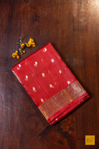 Tejovathi- Red Banarasi Tissue Silk Organza Handwoven Saree