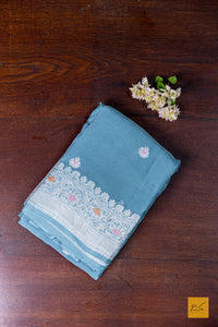 Aisha- Grey-Blue Banarasi Georgette Handwoven Saree
