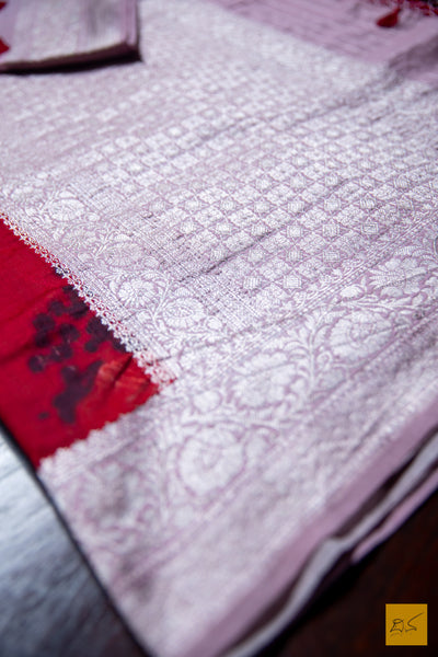 Pink & Red Banarasi Silk Cotton Handwoven Saree